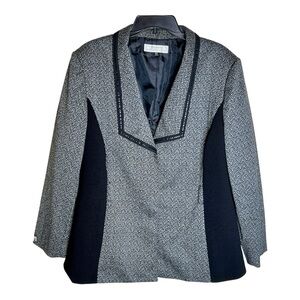 Tahari By Larry S Levine Herringbone Blazer Jacket Size 18W Lined Hidden Snaps